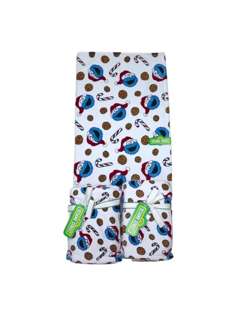 Sesame Street Cotton Bath Towel & 4 Hand Towels Cookie Monster Holiday Christmas